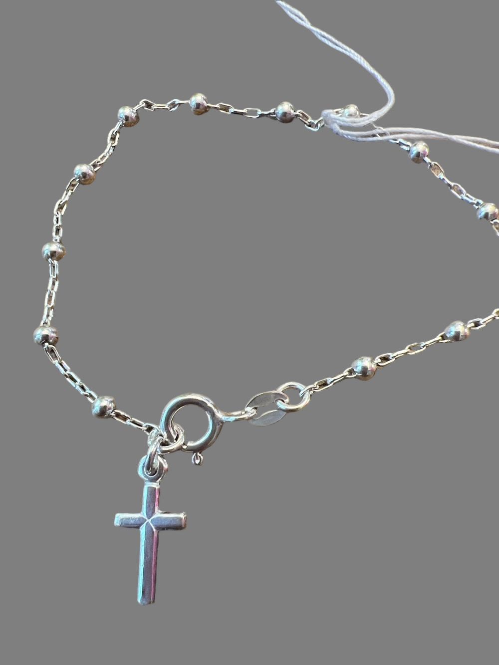 Sterling Silver Cross Bead Chain Bracelet - Silver